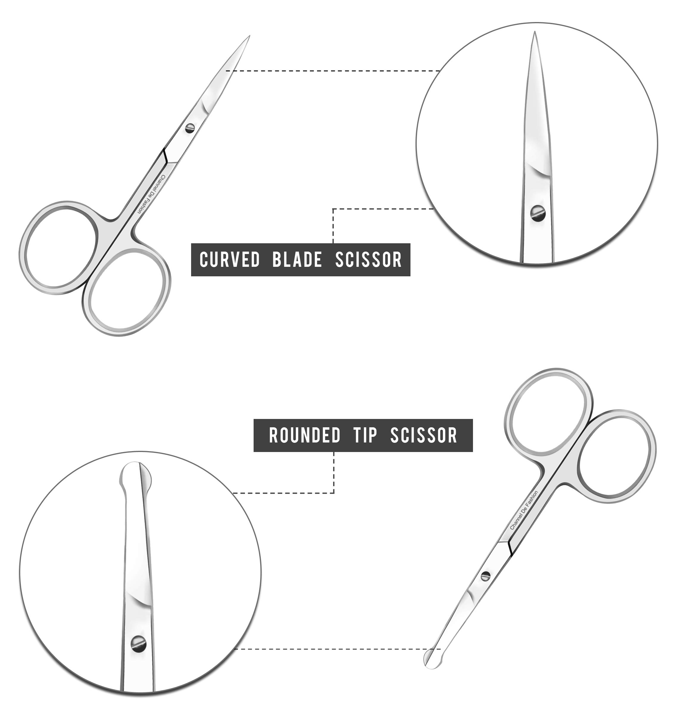 Premium Quality Multipurpose Facial Hair Scissor For Men - Mustache, Stainless Steel Pedicure Nail Scissor, Nose Hair And Beard Trimming Scissor, Eyebrows, Eyelashes And Ear hair Scissor (Pack Of 2)