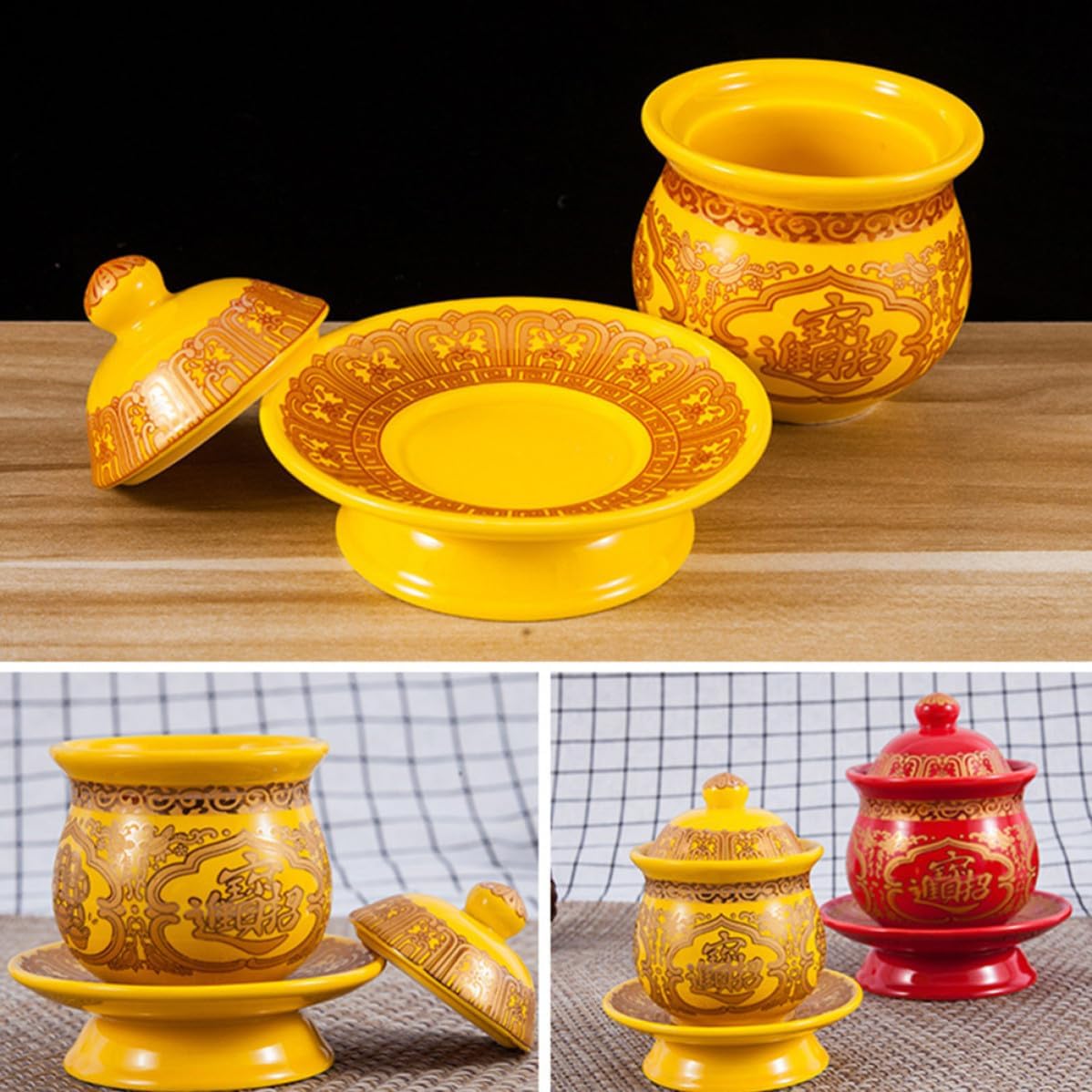 Cabilock Guanyin Lotus Water Cup Ceramic Offering Vessel with Saucer