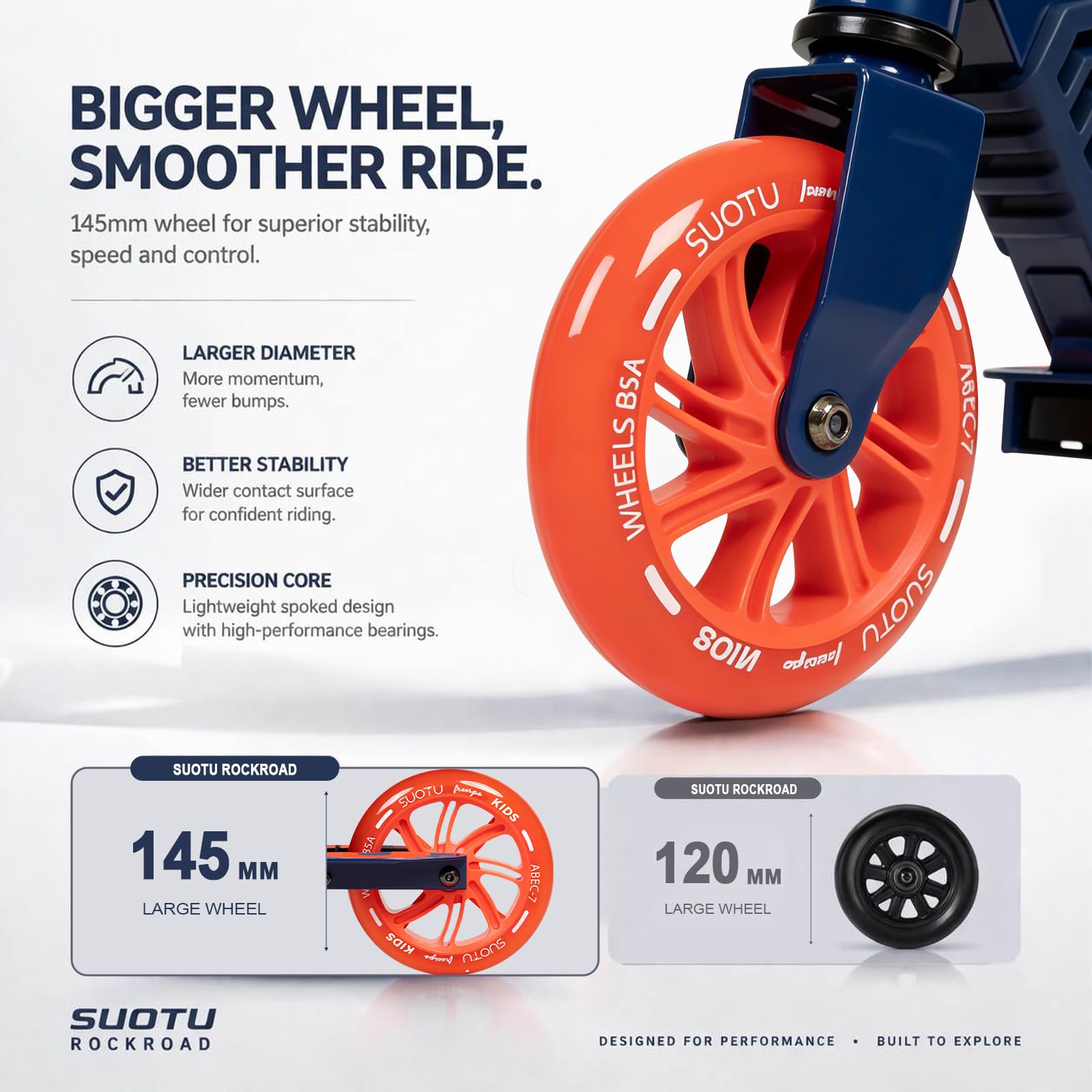 Monopattino con Ruote luminose da 145 mm, Capacità: 100 kg, Pieghevole, Regolabile in Altezza, Scooter per Bambini 3-12 Anni, Alluminio