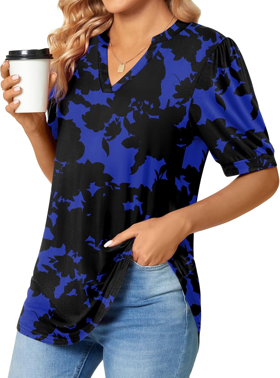 Anyally Womens Summer/Spring Puff Short Sleeve Tops Dressy Casual V-Neck T-Shirts Cute Blouse for Work - Image 2