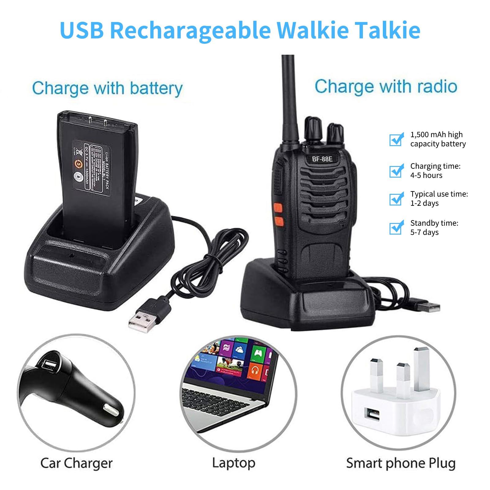 SINZUX 2Pcs Walkie Talkies Rechargeable, Walkie Talkies for Adults Professional Long Range 16CH Two Way Radio, Supports Hand Free VOX Function with LED Light Earpieces for Outdoor, Work and Family Use — view 4
