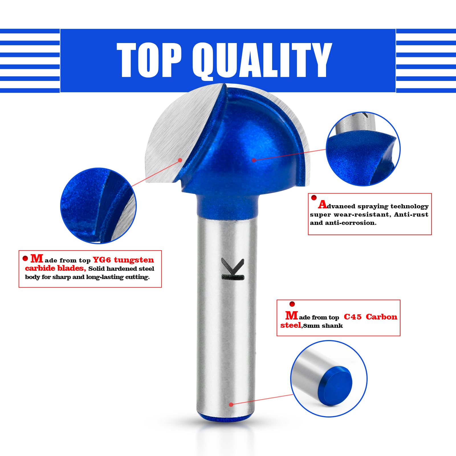 Set 7 Punte Fresa Per Legno In Metallo Duro - Frese A Rotonda 6-25,4 Mm Per Lavorazione Legno - Foto 2