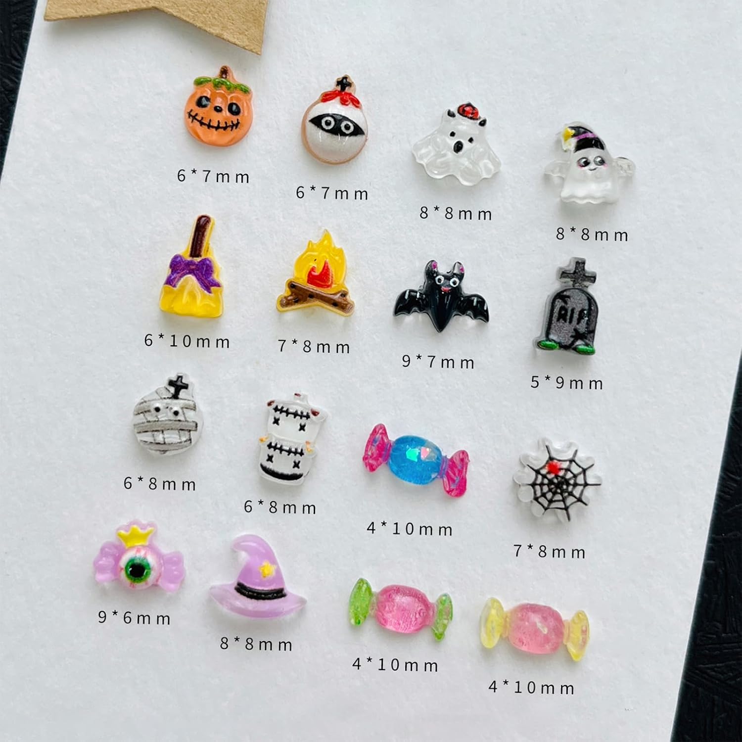 ONPRESS 100Pcs Halloween Cartoon Nail Charms Multi Shapes Colors Cute Nail Art Charms 3D Pumpkin Torch Broom Bandage Web Ghost Tombstone Hat Nail Art Rhinestones Mini Flatback Nail Supplies for Nails image 4