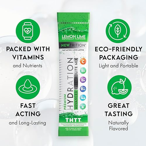 Miniatura 2 de NewTrition Paquetes de electrolitos en polvo para bebidas hidratantes, alivio de la deshidratación, sin OMG, lima limón, 12 unidades