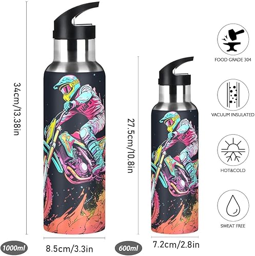 Miniatura 2 de Botella de agua con pajilla, tapa de carreras de motocicleta de motocross, termo para niños, termo aislado de acero inoxidable, para deportes, 20