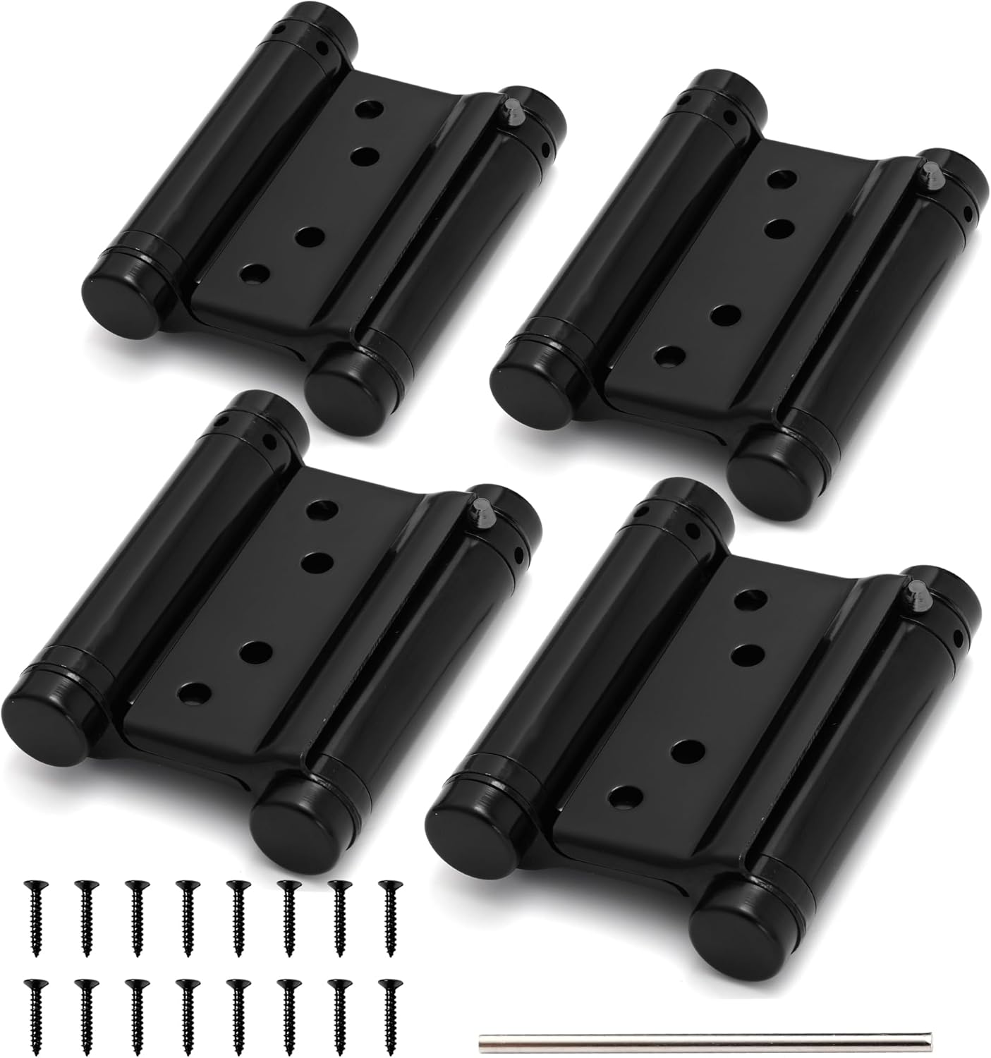 KOLET Double Action Door Hinges, 3 Inches Swinging Hinges, Saloon Hinges with Commercial Grade Stainless Steel, Self Closing Door Hinges, for Saloon, Cafe, and Bar, Matte Black, 4 Pack