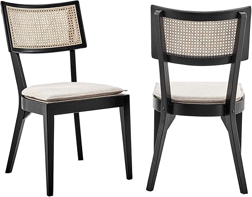 Modway Caledonia - Silla de comedor de madera con caña de ratán en color beige negro - Juego de 2