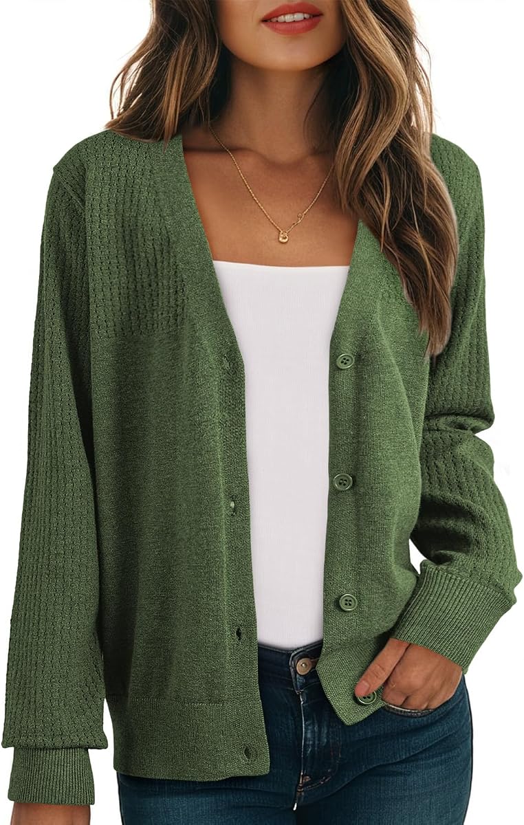 Dokotoo Womens Cardigan Wool Blend Casual Knit Hollow Out Sweaters Tops