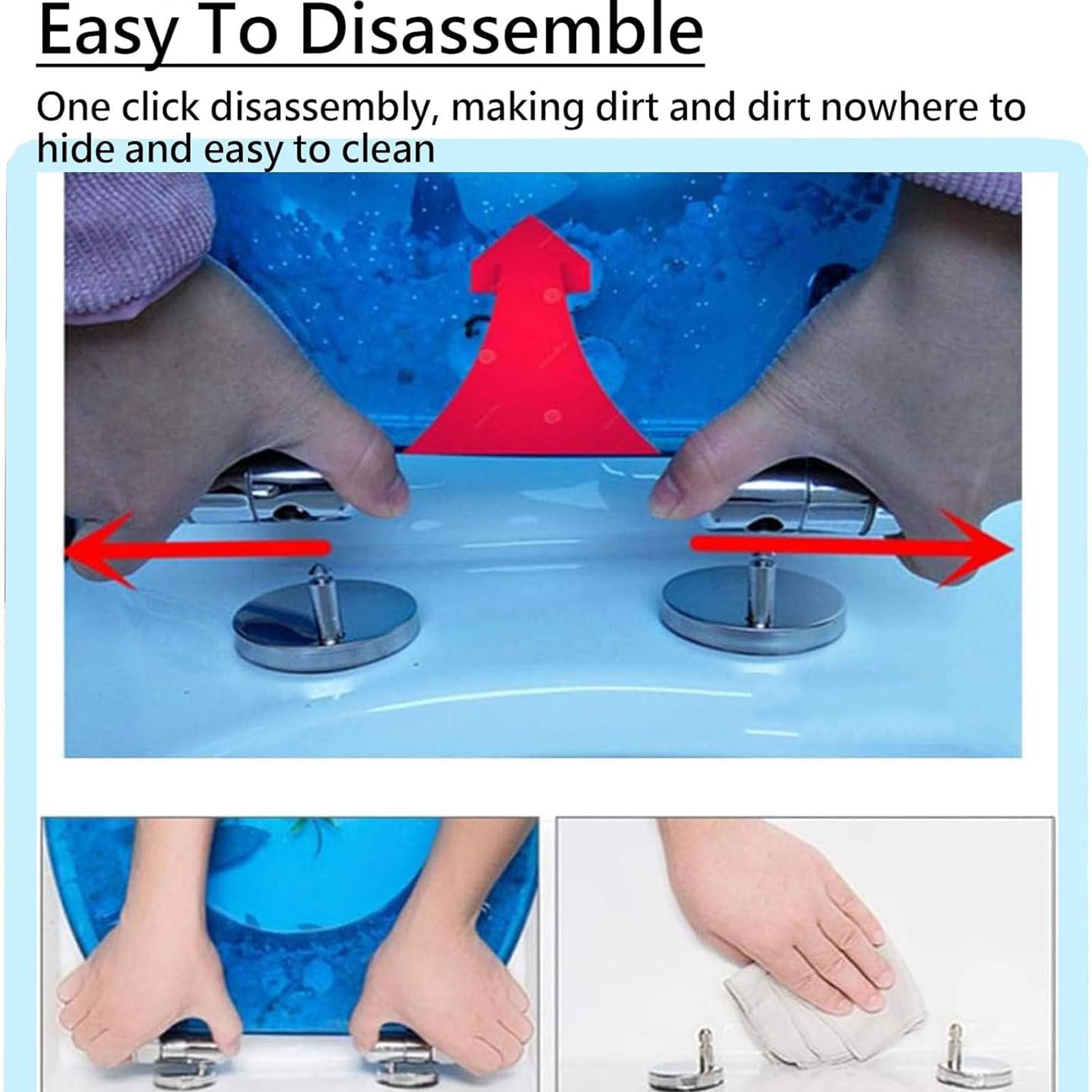 Abattant WC avec Frein De Chute, Abattant WC avec Frein De Chute, WC Clipsable en Résine, Facile À Installer, Charnière en Acier Inoxydable,Série Océan 3D