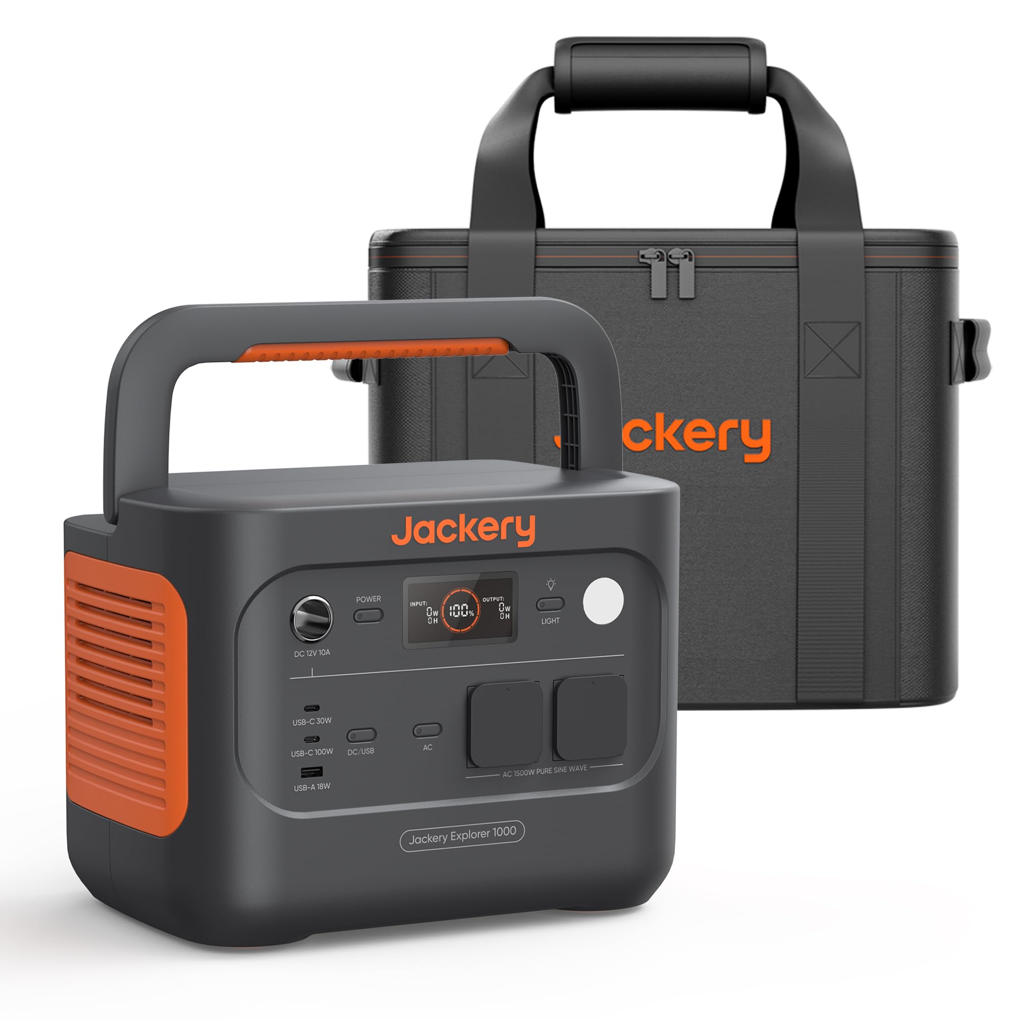Jackery E1000 v2 Tragbare Powerstation mit M Tragetasche für Powerstation, 1070Wh LiFePO4 Solargenerator, 1500W AC/100W USB-C Ausgang, 1 Std. Schnellladung, für Outdoor Camping, Wohnmobil