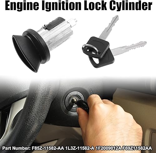 Miniatura 2 de X AUTOHAUX F85Z-11582-AA 1L3Z-11582-A Cilindro de bloqueo del interruptor de arranque de encendido del motor con 2 llaves para Ford F-150 1996-2004