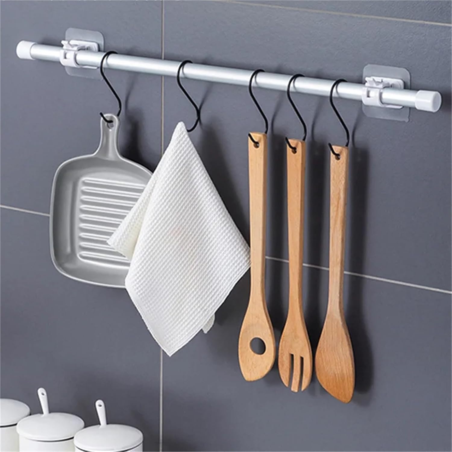 Adhesive Curtain Rod Holder 40PCS Adjustable Curtain Rod Clip Self Adhesive Clamp Hook Wall Bracket Holder Nail-Free Hanging(White)