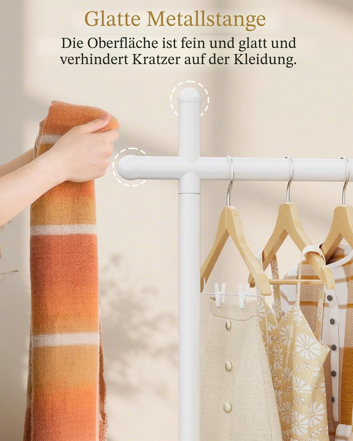 Metall Garderobenständer mit Stabile Felsbasis,175cm,Weiß,Große