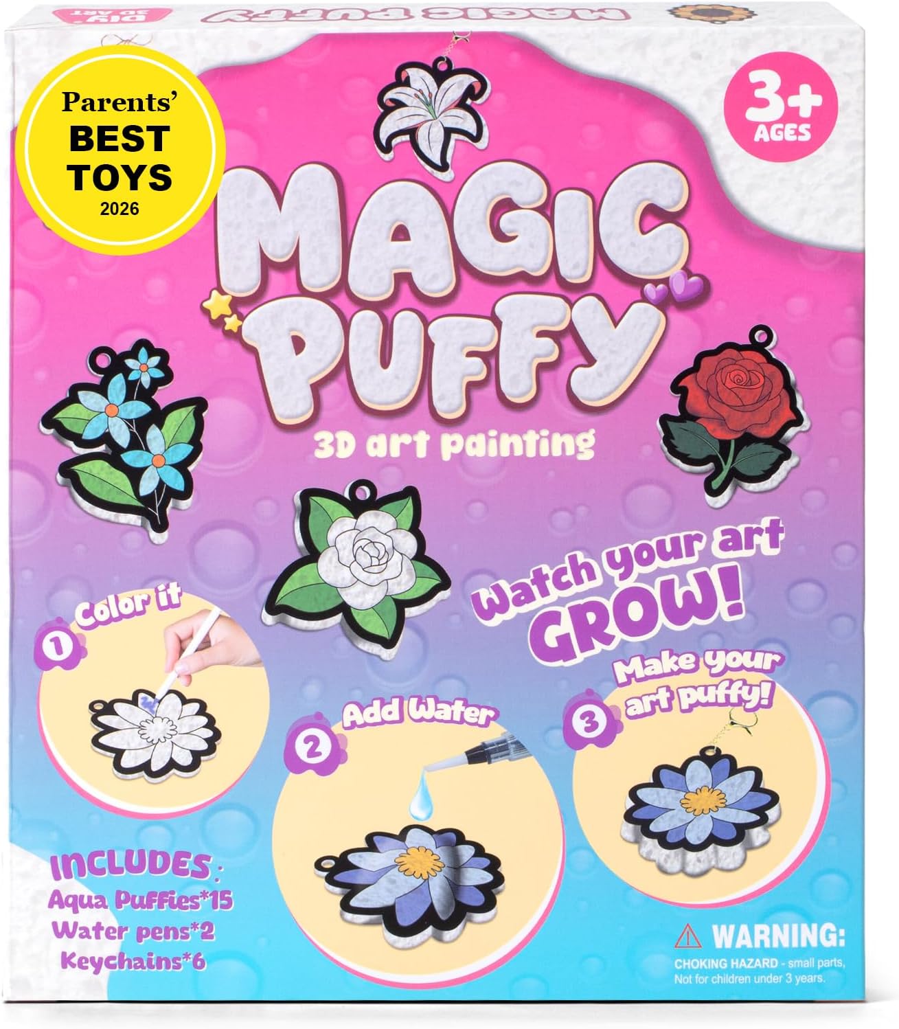 BoxNoble Magic Aqua Puffy, 3D Art Craft Kits Paint by Number Crafts Kits for Kids, Mess Free Creative Gifts for Boys & Girls Ages 4 5 6 7 8 9 10 (Flowers)