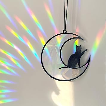 Colorful Suncatcher Rainbow Maker Prism Moon Cat Acrylic Pendant for Window Hanging Home Garden Party Wedding Ornament Gift