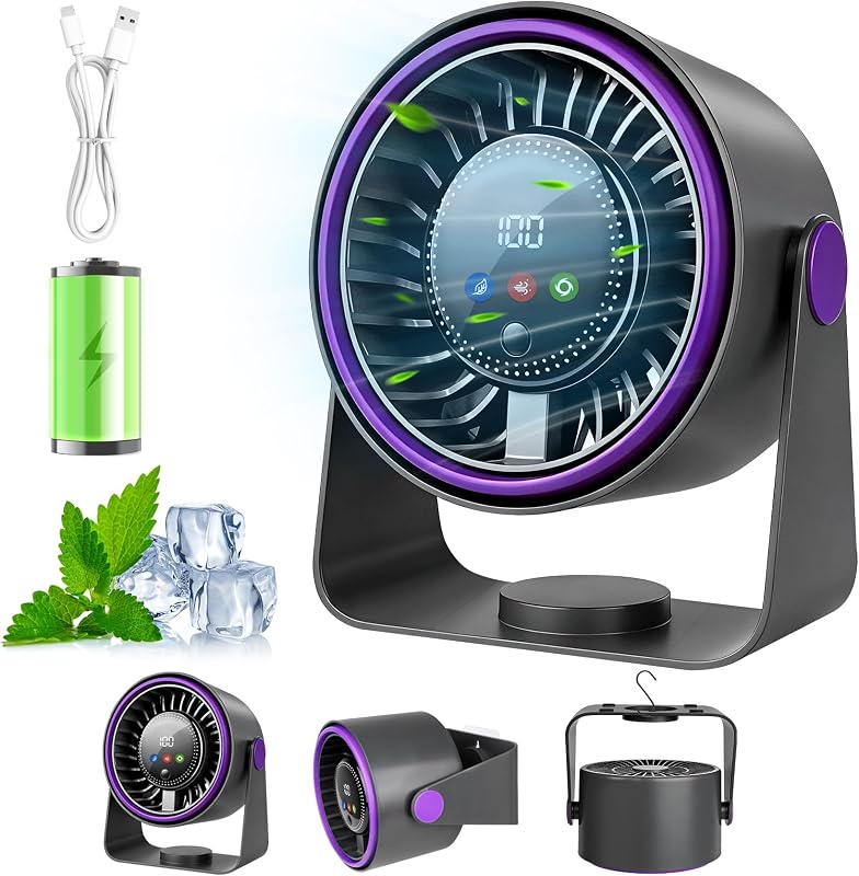 Ventilateur Silencieux de Table,Ventilateur Bureau Ventilateur USB MiNi Ventilateur Portable 3 en 1 5000mAh Vitesse du Vent Réglable Sur 5 Niveaux Réglable à 360° Pour Maison,Bureau,Camping,Extérieur