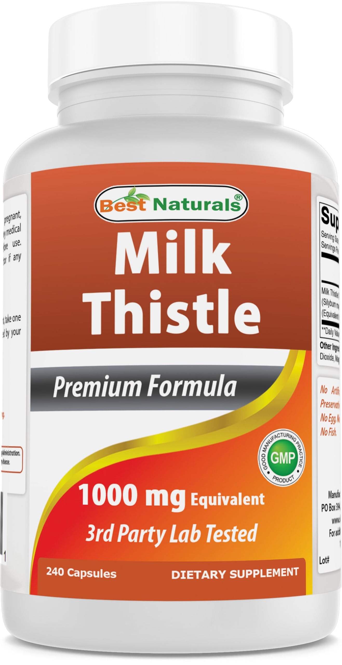 Best Naturals Milk Thistle 4:1 Extract (250 mg) - 240 Capsules - Non-GMO & Gluten Free 240 Count (Pack of 1)