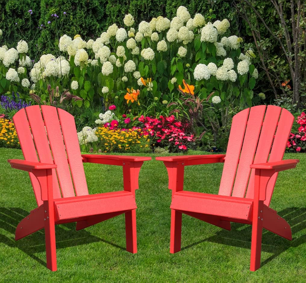SDKOA HDPE Adirondack Chair Set of 2 Sunlight Resistant no Fading Snowstorm Resistant Outdoor Chair Adirondack Chairs Ergonomic Comfort Widely Used for Fire Pits Decks GardensCampfire Chairs -Red : Everything Else