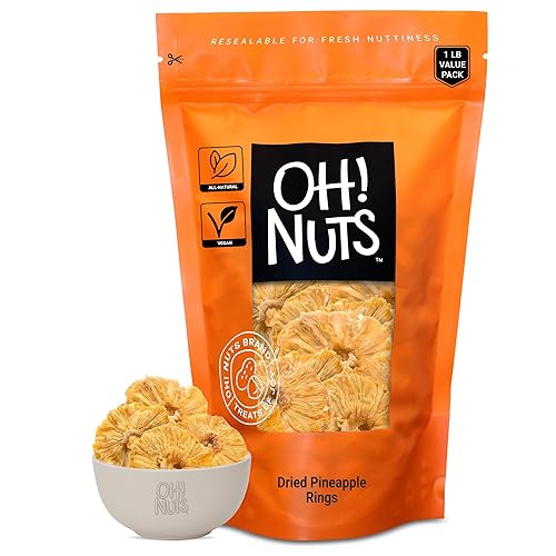 Oh! Nuts - Anillos de piña seca natural - 1 libra a granel  Fruta de piña deshidratada orgánica sin azúcar  Bajo en calorías y fibras altas