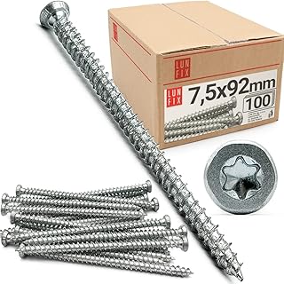 Vis de Cadre de Fenêtre 7.5x92 – 100 Pièces – Chevilles Béton avec Vis Inox Tête Fraisée pour Maçonnerie, Mur, Parpaing, Brique – Cheville Longue Charge Lourde – Lun Fix