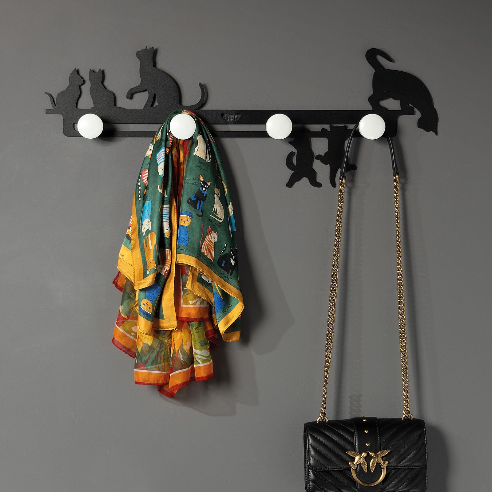 Arti & Mestieri Cattitude - Appendiabiti da Parete Grande di Design 100% Made in Italy - in Ferro, 69 x 25h cm