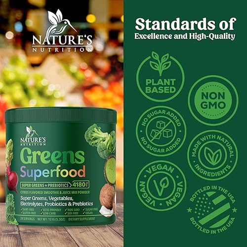 Miniatura 4 de Superalimento orgánico en polvo Super Greens - Mezcla de batidos de verduras orgánicas originales, antioxidantes y probióticos, espirulina,
