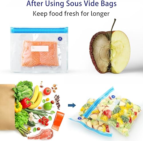 Miniatura 4 de Sous Vide - 31 bolsas reutilizables sin BPA para sellar al vacío (8.5 x 8.5 pulgadas), bolsas de almacenamiento de alimentos al vacío para cocinar,