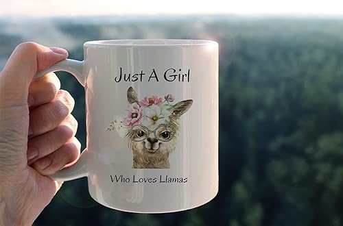 Miniatura 3 de Taza de cerámica Just A Girl Who Loves Llamas de 11 onzas, taza de café con leche y té, taza de llama floral de animales salvajes, regalos para