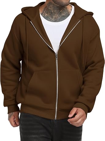 Mens Zip Up Fleece Hoodie Casual Solid Winter Sweatshirt with Pockets Long Sleeve Fashion Basic Hooded Jacket