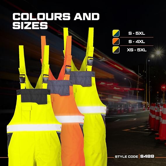 Portwest S488 Men's Hi Vis Bib and Brace Comfortable Fit Double Rule Pocket