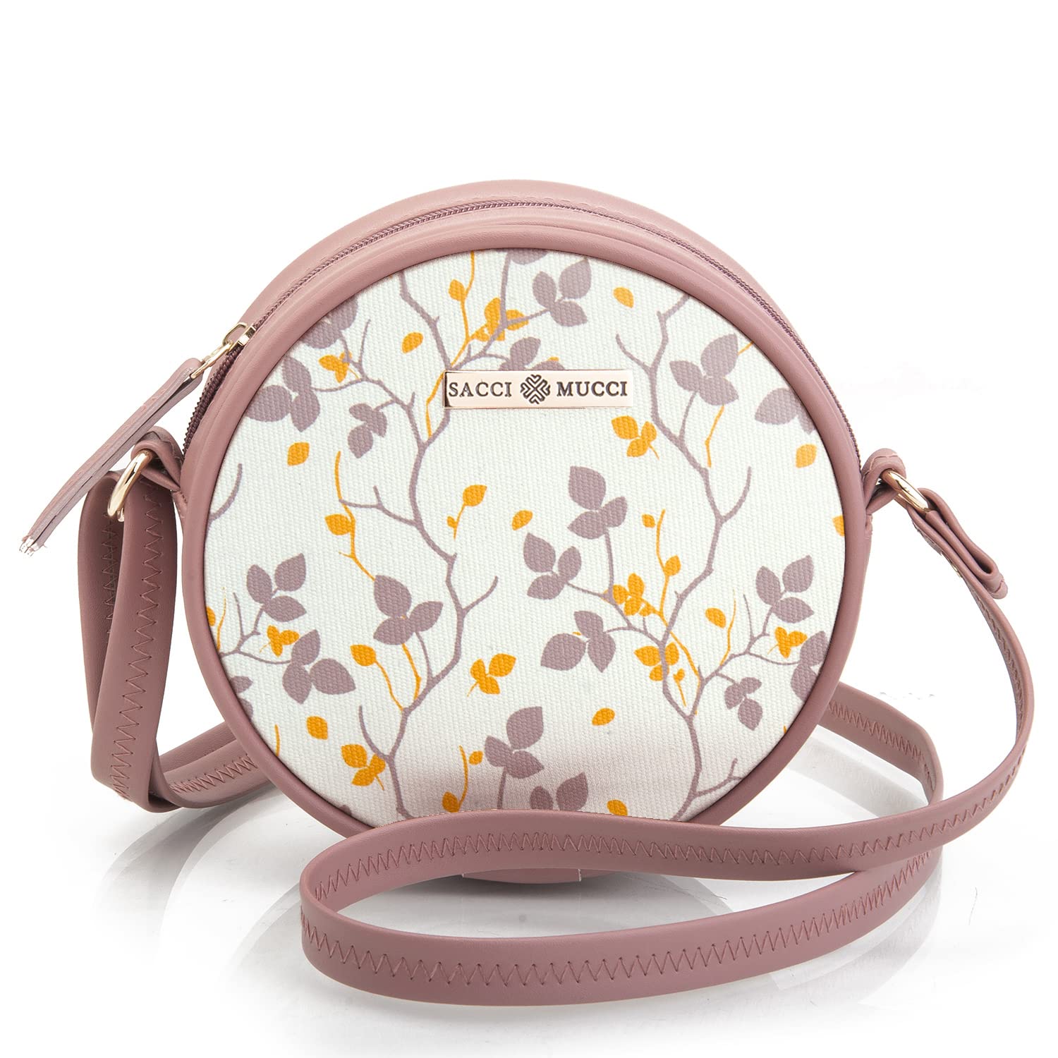 sacci mucci Women Girls Printed Sling Bag Round Crossbody Purse-Floral Tree Twig Design-picture-45