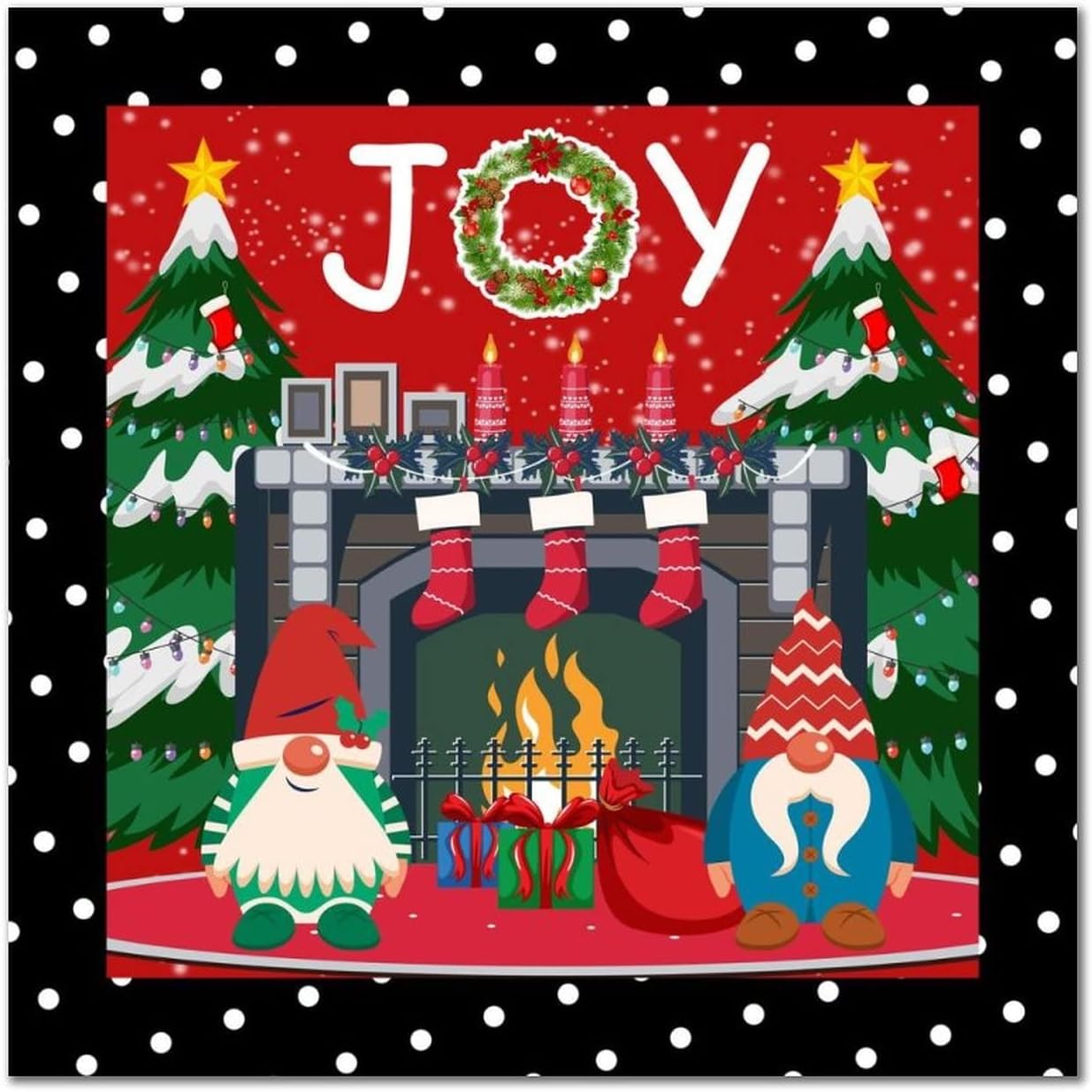 Christmas Wreath Joy Wooden Sign Gnome Home Fireplace Christmas Tree Wooden Wall Sign Vintage Christmas Is Coming Home Family Wall Decorative For Home Office Kitchen Bathroom Bedroom 16x16in