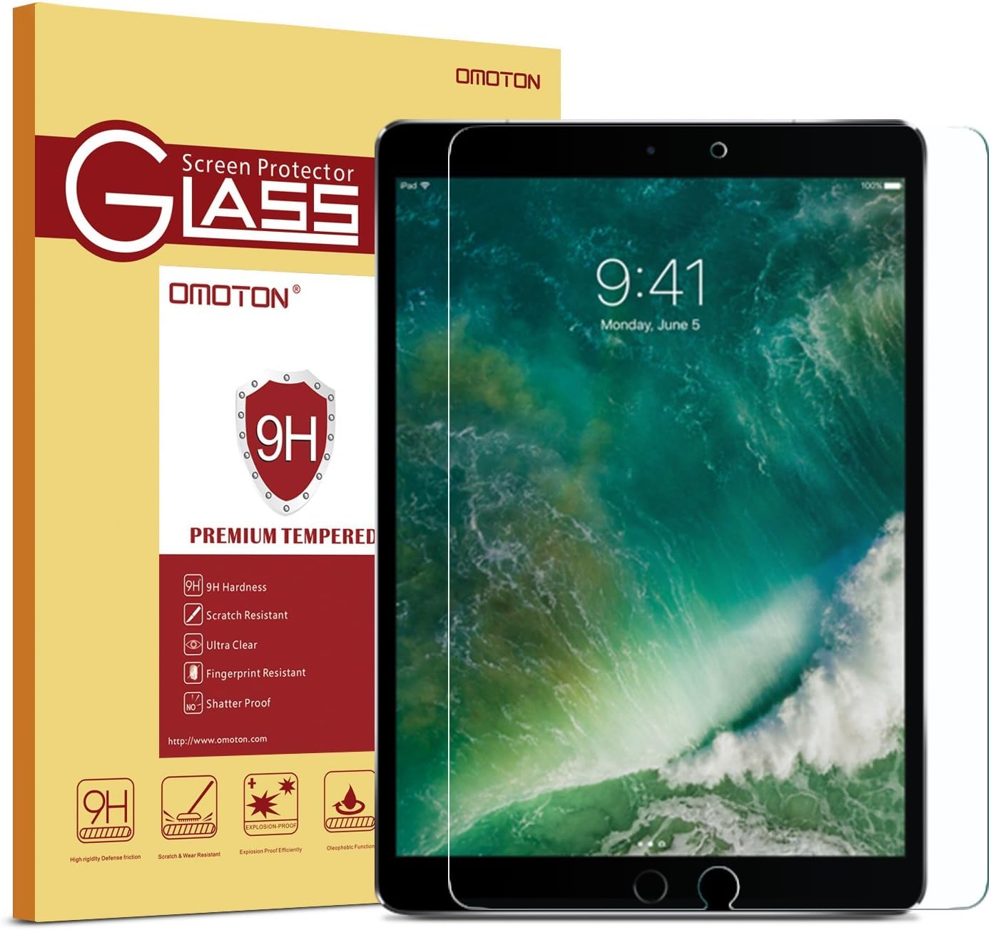 OMOTON Screen Protector for iPad Air 3 10.5 inch 2019 / iPad Pro 10.5 inch - Tempered Glass / Apple Pencil Compatible / Scratch Resistant