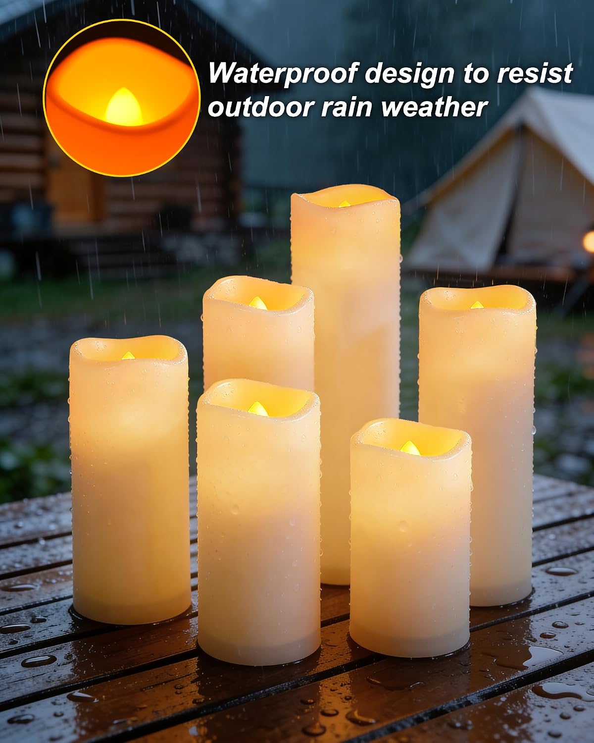 Raycare 12pcs Outdoor Waterproof Flameless Candles, Battery Operated LED Electric Candles with Remote and Timers, Fake Pillar Candle for Patio, Porch, and Wedding Decor, Ivory(D 2.2" x H 4" 5" 6" 7")