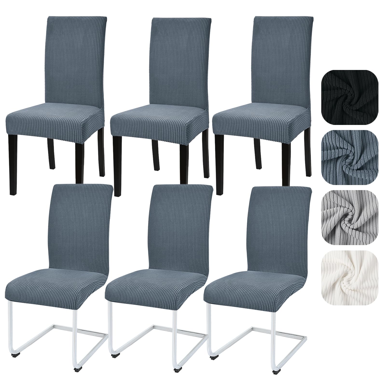 Alishomtll Dining Chair Covers Set of 6 Stretch Streaks Chair Covers for Dining Chairs Elastic Removable Chair Slipcovers Reusable Washable Chair Protector for Kitchen Hotel Banquet (Grey