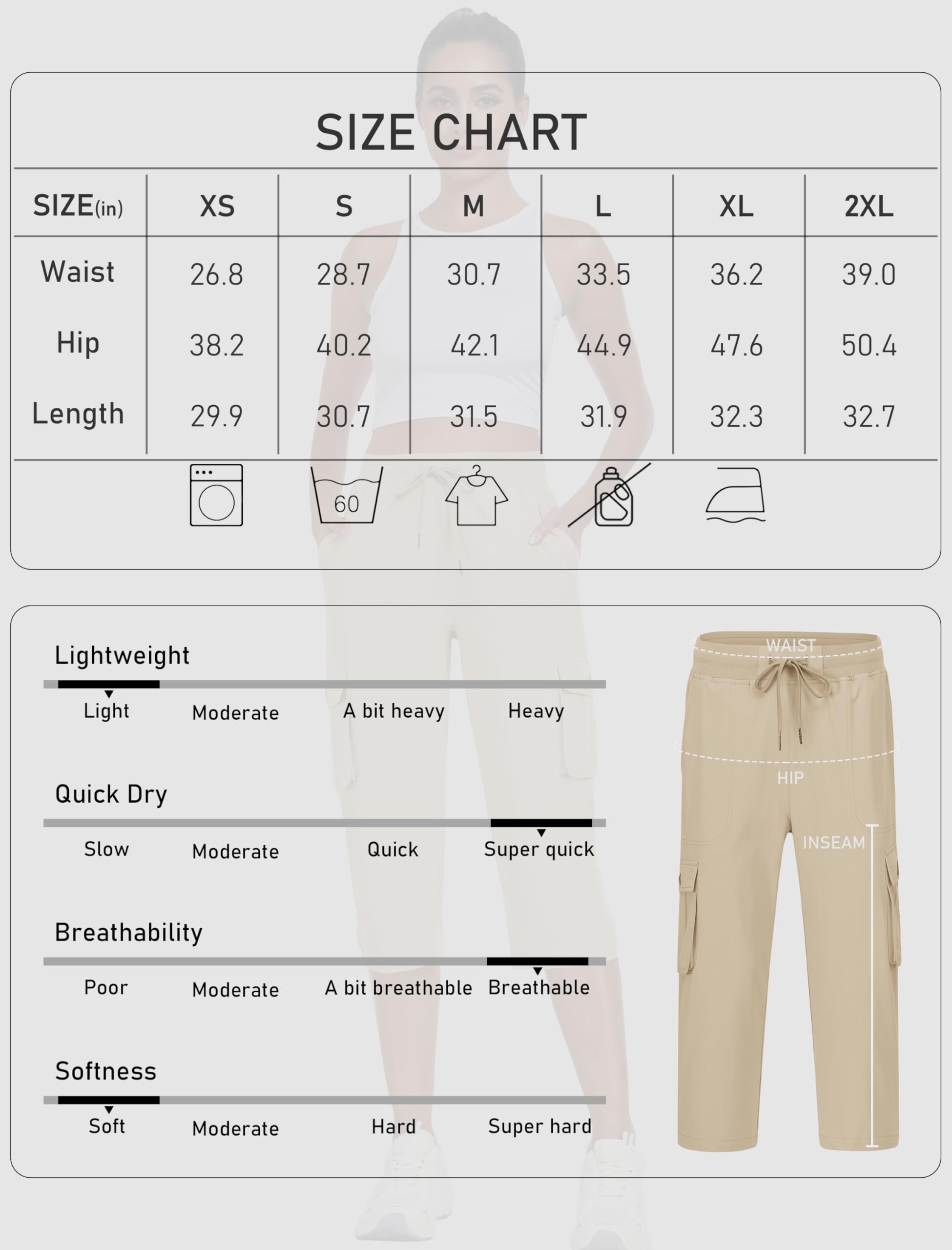 MoFiz Pantalon de randonnée pour femme Capri Cargo Pantalon d'été 3/4, léger, à séchage rapide avec poche