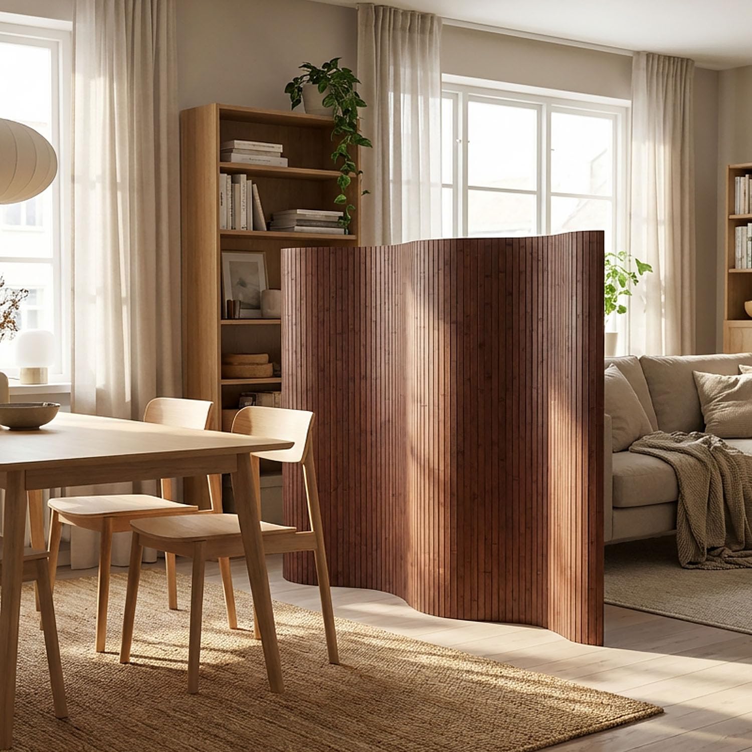 Homestyle4u Paravent en bambou 145 x 250 cm (H x l) - Marron foncé - Pliable - Brise-vue - Paroi espagnole pour salon, chambre à coucher, bureau - Forme ondulée enroulable - Article 3138