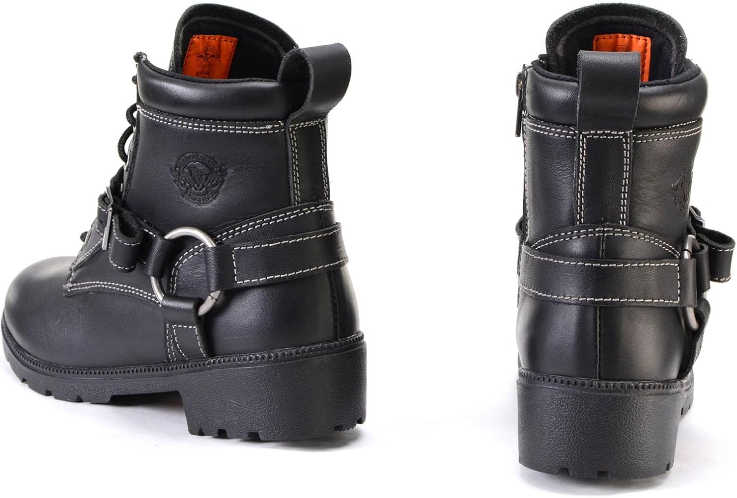 Milwaukee Leather MBL9312 Women's Black Leather Lace-Up 7-Inch Harness Motorcycle Rider Boots w/Buckle