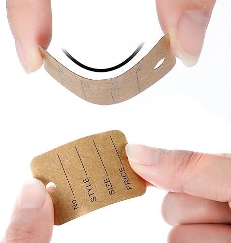 Miniatura 3 de Outus 500 etiquetas de precio con cuerda adjunta, etiqueta colgante de papel kraft marrón de 1.4 x 2 pulgadas, etiqueta de visualización de tamaño