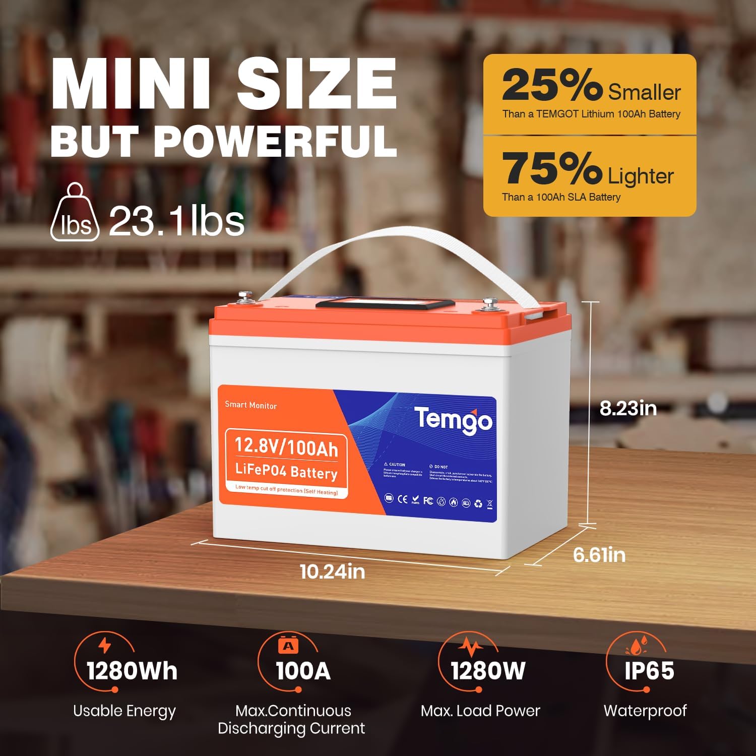 TEMGO 12V 100Ah Group 24 LiFePO4 Lithium Battery, Self-Heating, Touchscreen & Bluetooth APP Monitoring, Built-in 100A BMS, 5000+ Cycles, Perfect for RV, Camper, Solar, Marine & Off-Grid