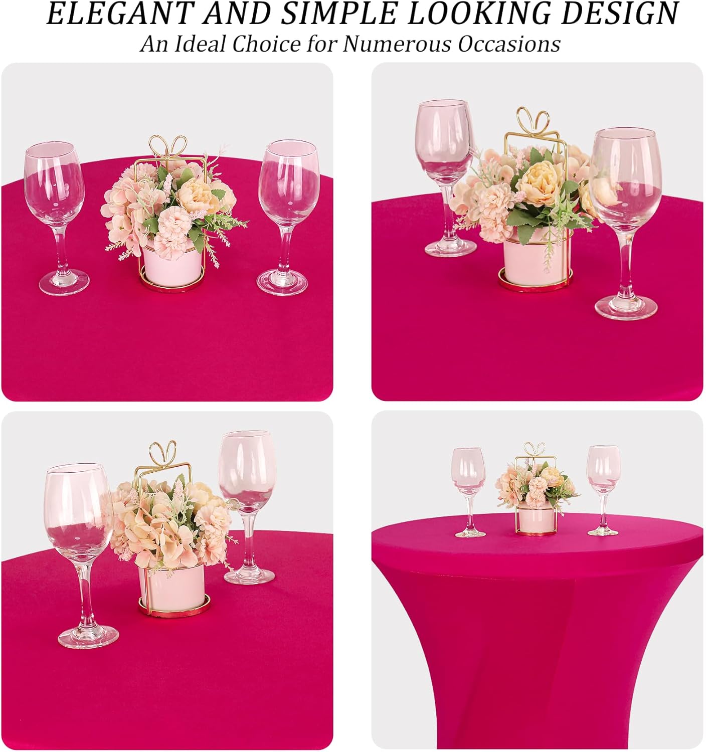 4 Pack 32x43 Inch Spandex Stretch Square Corners Tablecloth, Fuchsia Cocktail Table Cloth, Fitted High Top Table for Bar, Weddings, Birthday, Banquet, Party