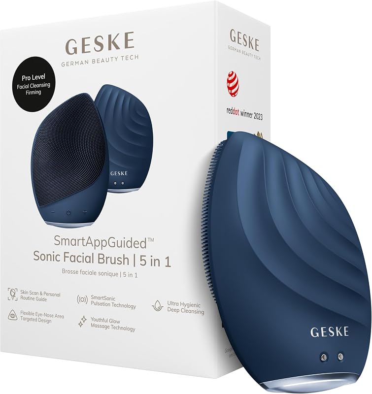 Escova facial elétrica sônica GESKE SmartAppGuided 5 em 1 de silicone, recarregável