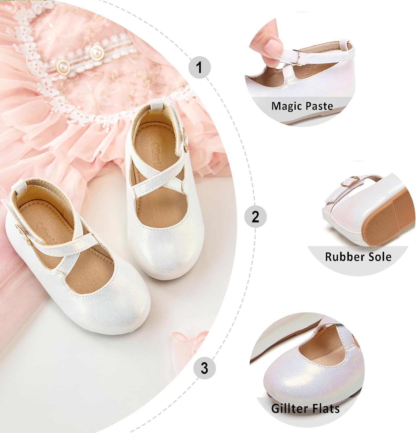 Otter MOMO Toddler/Little Girls Flower Girl Ballerina Flats Shoes Slip-on School Party White Dress Shoes Size 12 - Image 6