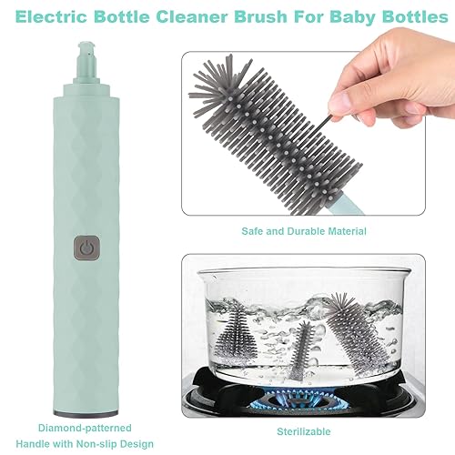 Miniatura 4 de Cepillo eléctrico para botellas, juego de 4 cepillos para botellas con limpiador de cepillo para biberones, cepillo para pezones, limpiador para