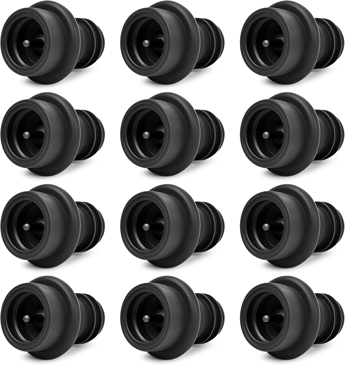 Dirvcp 12-Pack Wine Vacuum Stoppers, Reusable Silicone Wine Saver Preserver, Air Seal to Keep Wine Fresh, Universal Black Bottle Sealer Set for Red & White Wine
