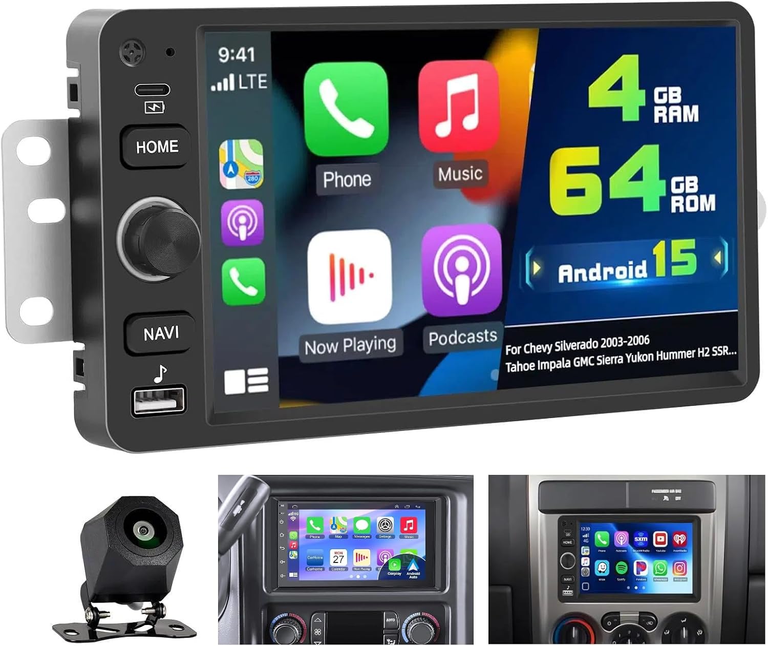 4G+64G Android 15 Car Radio for 2003-2006 Chevrolet Chevy Silverado Impala Tahoe GMC Sierra Yukon, 7" IPS Touch Screen Car Stereo Build-in GPS, CarPlay/Android Auto, Backup Camera/DSP/SWC