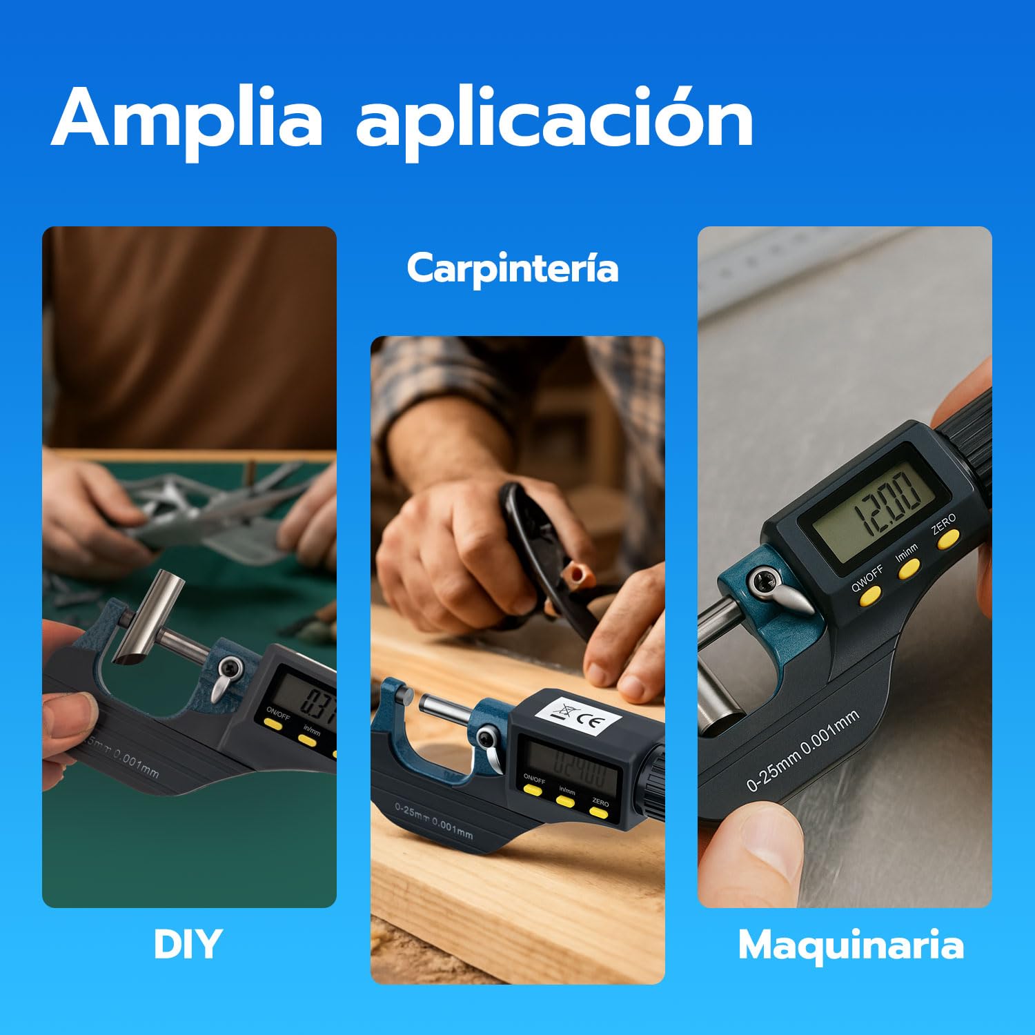 Mcbazel Micrómetro Digital de Alta Precisión con LCD 0-25 mm, Calibrador Electrónico Digital Pulgadas/Métricas, Precisión de 0.001 mm, Herramienta de Medición de Espesor y Longitud
