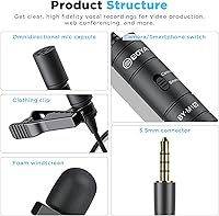 Vista 2 de BOYA BY-M1S Micrófono de solapa Lavalier profesional Micrófono de condensador omnidireccional para iPhone Android Smartphone Cámara DSLR