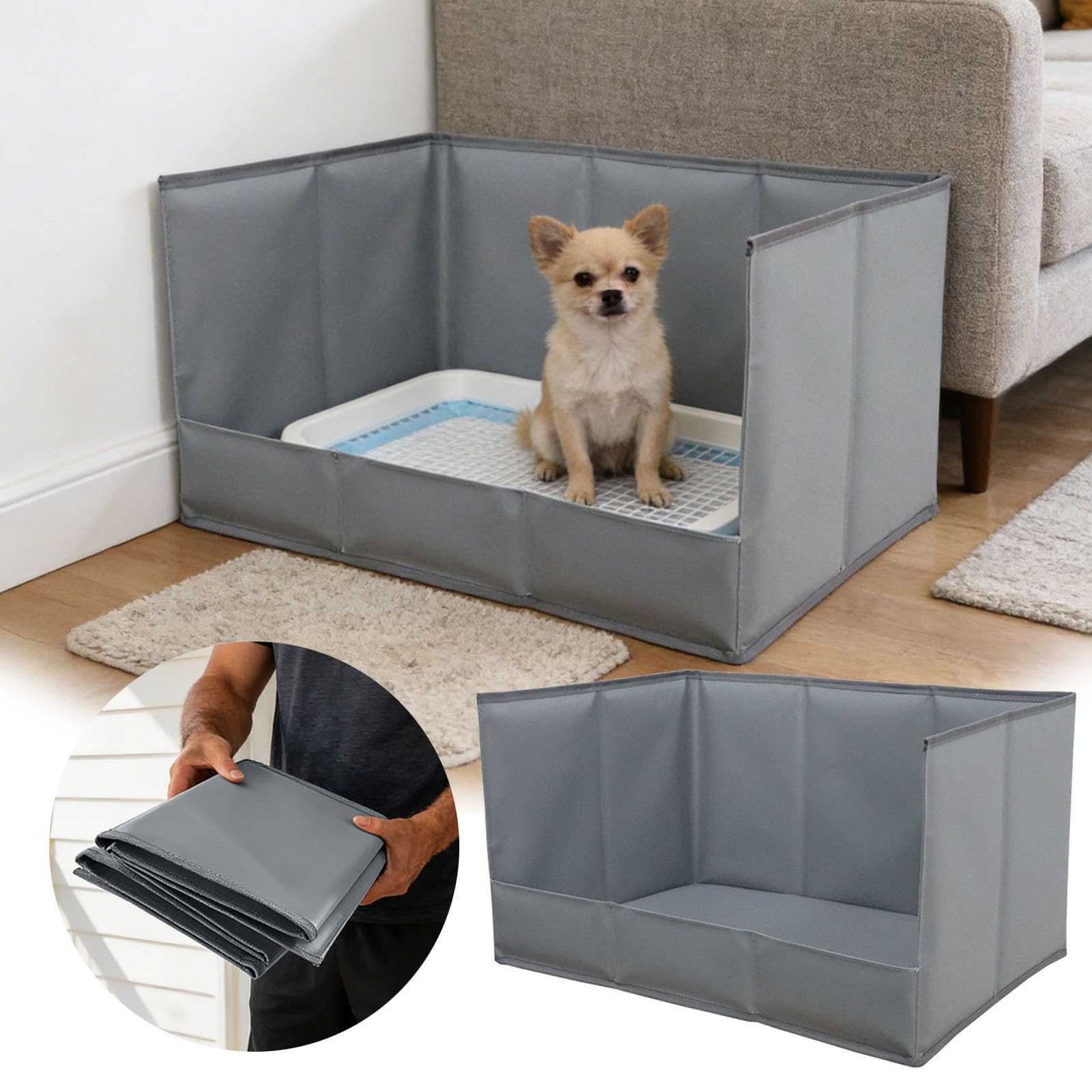 Generisch 2026 Parete di protezione per interni ed esterni, lettiera per cuccioli, recinzione per cani, toilette per cani (grigio, 42 x 29 x 10 cm)