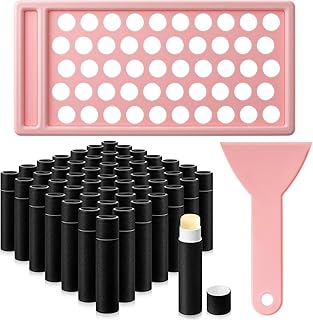 50 Pcs Paperboard Lip Balm Tubes with Filling Tray and Spatula Set 0.176 Oz/5g Black Empty Cardboard Lipstick Tubes for Lip Gloss Container DIY for Lipstick Gloss Deodorant Solid Perfume
